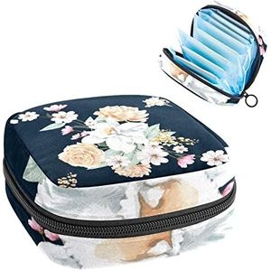 Periode Pouch Draagbare Tampon Opbergtas,Tampon Houder voor Portemonnee Vrouwelijke Product Organizer,Bloemen Donkere Kleur, Meerkleurig, 4.7x6.6x6.6 in/12x17x17 cm