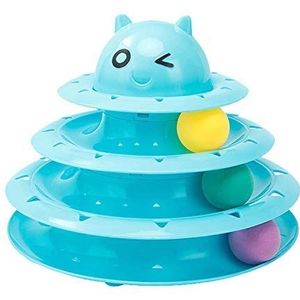 NEWSIHUI Huisdier Roller speelgoed- Huisdier Interactieve Leuke Roller Oefening 3 Niveau Toren van Tracks Cat Teaser Ball Toy, Blauw