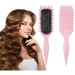MKAZP Krullende haarborstel, krullende borstel, varkenshaar, haarborstel voor krullend haar, krullen, definiëren stylingborstel voor alle haartypes (roze)