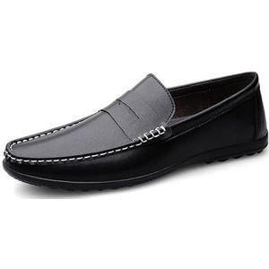 Loafers for heren, ronde neus, effen kleur, Penny-loafers, PU-leer, platte hak, flexibele antislip-wandelslippers (Color : Black, Size : 39 EU)