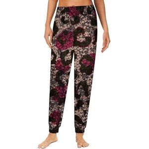 Luipaard pailletten patroon dames pyjama lounge broek elastische tailleband nachtkleding bodems print