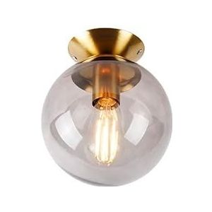 QAZQA - Art Deco Smart plafondlamp messing met smoke glas incl. Wifi ST64 - Pallon | Woonkamer | Slaapkamer | Keuken - Glas Bol - E27 Geschikt voor LED - Max. 1 x 7 Watt