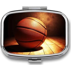 Basketbal achtergrond reizen pillenorganisator een dagelijkse pillendoos voor supplementen pillendoosje met 2 compartimenten, handig voor het dragen en bewaren van medicijndoos