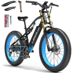 Lamtier Iankeleisi RV700 Elektrische mountainbike, volledig geveerd, 26 inch, grote banden 4,0, kleurendisplay, 16 Ah accu, 7 snelheden (blauw)