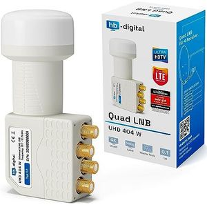 hb-digital Quad LNB (test zeer goed *) LNC hoofd 4 deelnemers Direct LTE Protected Satelliet Digital Sat Full HD TV 3D 4K UHD contacten verguld weersbescherming wit wit