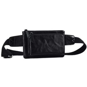 Heuptas voor heren, sport, crossbody-borsttas, multifunctionele leren heuptas, eenvoudige borsttas, herentas, Zwart, 23x4x14cm