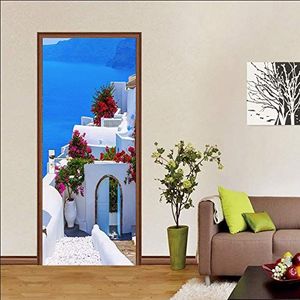 ZDDBD Deurbehang deurposter 3D zelfklevend binnendeur deursticker, 90 x 200 cm, fotobehang deurbehang kinderkamer deur decoratie, witte architectuur Griekenland