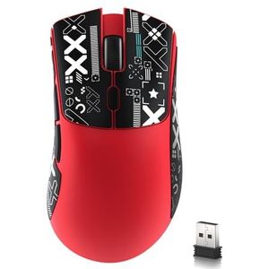 MAMBASNAKE R1 59g Tri-mode lichtgewicht draadloze gamingmuis met antislipstickers, 2,4 GHz/Bluetooth/bekabelde connectiviteit,5 programmeerbare knoppen, 6 instelbare DPI tot 18000, PAW3311 sensor-Rood