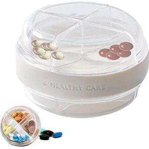 Pillenhouder,Ronde Kleine Pill Organizer Box - Dubbellaagse medicijndoos met 4 compartimenten, pilhouder voor medicijnen, visolie en supplementen Ximan