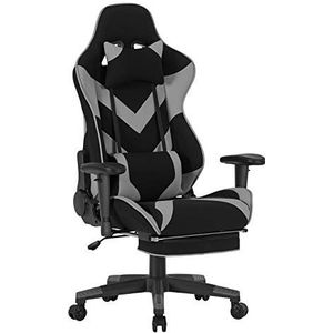 WOLTU BS21gr Gaming stoel Gaming fauteuil in Linnen,Bureaustoel met hoofdsteun en voetensteun,Grijs Zwart