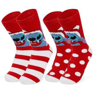 Disney Mickey Minnie Baby Yoda Stitch Damessokken, 2-delige set, wollig met ABS, rood Stitch, Eén maat
