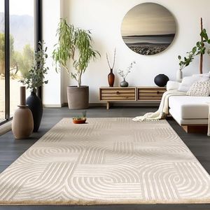 HomebyHome Vloerkleed woonkamer onderhoudsvriendelijk laagpolig Scandinavische stijl boho design modern tapijt beige effen 3D-effect Afmetingen: 200 x 290 cm, kleur: beige