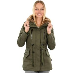 Navahoo Winterjas voor dames (XS-3XL) - 100% katoen bovenmateriaal, capuchon met ritssluiting scheidbaar, teddybont aan de binnenkant, warme jas voor vrouwen B648, groen, S