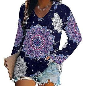 Indiaas Bloemen Paisley Ornament Patroon Vrouwen Casual Lange Mouw T-shirts V-hals Gedrukt Grafische Blouses Tee Tops XL