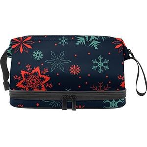 Grote capaciteit reizen cosmetische tas,Make-up tas,Waterdichte make-up tas Organizer, Kerstmis Sneeuwvlok, Meerkleurig, 27x15x14 cm/10.6x5.9x5.5 in