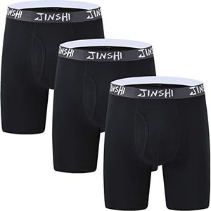 JINSHI Heren Boxers Plusgroot Bamboe Ondergoed Lang Been Boxershorts Onderbroek met Gulp 3 Pak XL