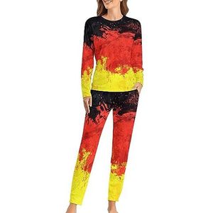 Vlag van Duitsland Zachte damespyjama met lange mouwen, warme pasvorm, loungewear sets met zakken, XL