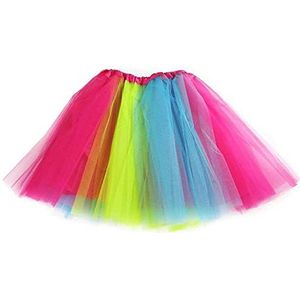 Ruiuzioong Tule rok voor dames, meisjes, volwassen, klassiek, elastisch, 4 lagen, tule voor verkleden, feesten, balletdansen, Regenboog, 40W