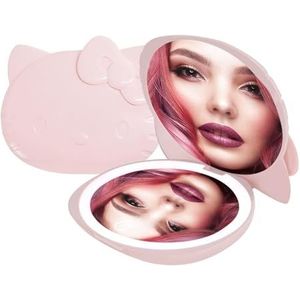 Impressions Vanity Hello Kitty Kawaii Zakspiegel met touch-sensor voor instelbare helderheid, verlichte make-upspiegel met ledlampen en 2 vergrotingsspiegels (lichtroze)