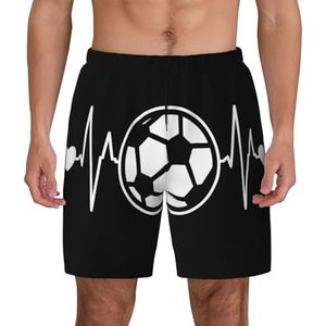 EdWal Ik hou van voetbalprint dubbellaags strandshort,Zwembroeken voor heren Sneldrogende zwemshorts Board Shorts, Zwart, 3XL