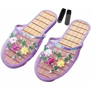 Chinese mesh pantoffels for dames Chinese sandaalpantoffels met bloemenkralen en ademende mesh for dames met sokken (Color : Purple, Size : 37 EU)