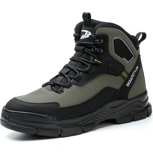 BOKRYE Lichte veiligheidslaarzen en werkschoenen met stalen neus voor dames en heren, anti-perforatie, ademende veiligheidsschoenen, slipvaste zool, zwart, UK, Groen, 37.5 EU