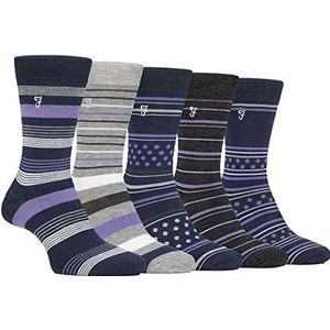 Farah - Mens 5 Pack natuurlijke biologische bamboe helder gestreepte patroon sokken, Marine/Paars, One size