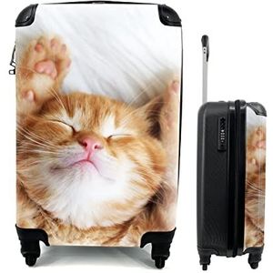 MuchoWow® Koffer - Kat - Rood - Huisdieren - Kitten - Past binnen 55x40x20 cm en 55x35x25 cm - Handbagage - Trolley - Fotokoffer - Cabin Size - Print