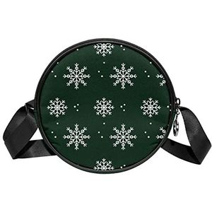 Ronde Crossbody Tas Winter Sneeuwvlok Groene Messenger Bag Purse voor Vrouwen, Meerkleurig, 6.7x6.7x2.3 in, Sling Rugzakken