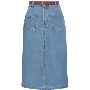 Belle Poque Dames rok denim midi jeansrok met riem rok vrije tijd kokerrok, lichtblauw, S