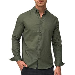 Indicode Heren Brayden Shirt | Gestreept hemd met button-down kraag Beetle - Solid L