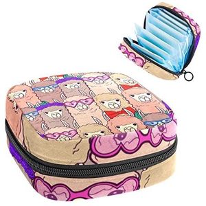 Maandverband Opbergtas, Draagbaar Maandverband Opbergzakje, Grappige Alpaca Leuke Cartoon Lama., Meerkleurig, 4.7x6.6x6.6 in/12x17x17 cm