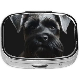 Kleine pillendoos draagbare pillendoosje 2 compartimenten metalen pillenhouder organizer schattige zwarte schnauzer hond reizen pillendoos voor portemonnee zak