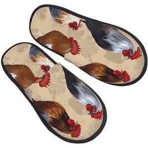 BONDIJ Haan en kip print slippers zachte pluche huispantoffels warme instappers gezellige indoor outdoor slippers voor vrouwen, Zwart, one size