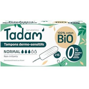 TADAM Tampons van biologisch katoen zonder applicator, zeer absorberend, normaal, 16 pads