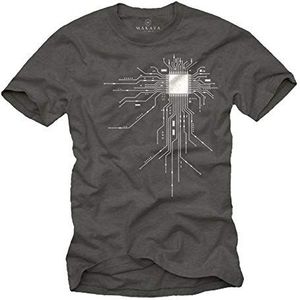 MAKAYA Grappige Geek Gadgets - Gaming T-Shirt CPU Print Heren - Cadeau voor Hem Donkergrijs L