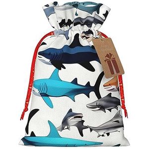 Haaienpatroon trekkoord kerstcadeau tas-met rustieke aantrekkingskracht, perfect voor al uw geschenkbehoeften