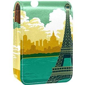 Frankrijk Parijs Eiffeltoren Zonsondergang Rivier Lipgloss Houder Lippenstift Case Draagbare Mini Lipstick Opbergdoos Reizen Lipstick Organizer Case met Spiegel voor Vrouwen, Meerkleurig, 9.5x2x7 cm/3.7x0.8x2.7 in