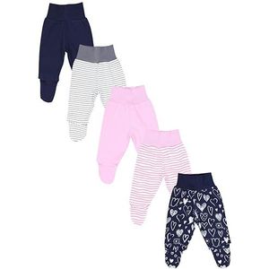 TupTam Baby Broek met Voeten Pakje van 5, Roze strepen blauw harten grijs, 62