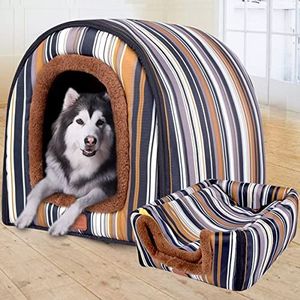 XWanitd XL Jumbo hondenhuis met medium bed, tent met bed voor hond voor angstverlichting, zachte kattengrot, warme iglo voor winter, 2-in-1 huis voor huisdieren, wasbaar (60 x 48 x 45 cm, D)