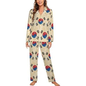 Retro Zuid-Korea Vlag Lange Mouw Pyjama Sets Voor Vrouwen Klassieke Nachtkleding Nachtkleding Zachte Pjs Lounge Sets