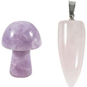 Soulnioi Helende kristallen natuurlijke rozenkwarts kristal kogel hanger ketting en 1 stuk amethist kristal mini paddestoel voor Reiki meditatie ontspanning geschenken