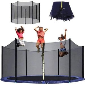 FZDZ Universeel veiligheidsnet voor trampolines (6-12 ft) vervangende trampoline netbescherming gespen en versterkingshaken voor de meeste trampolines (alleen netten) (3,7 m, 8 polen)