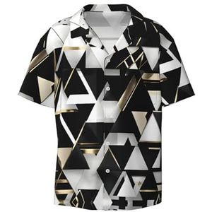 EdWal Mode Moderne Zwart Wit Goud Driehoek Print Heren Korte Mouw Button Down Shirts Casual Losse Fit Zomer Strand Shirts Heren Jurk Shirts, Zwart, 4XL