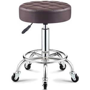 FXLUHAY Ronde rollende salonkruk in hoogte verstelbare draaibare kruk, kantoornagel pedicure-kruk opstelkrukken stoel met wielen en bredere ronde zitting voor medische spa esthetiek (koffiebruin)