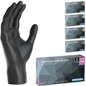 ARNOMED Latex wegwerphandschoenen XS, zwart, poedervrij, 1000 stuks, handschoenen voor eenmalig gebruik, verkrijgbaar in maat XS, S, M, L & XL