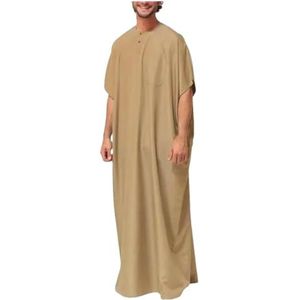 Hgvcfcv Mannen Knop Kimono Midden Gewaad Saoedische Moslim Man Shirt Stand Kraag Islamitische Arabische Kaftan Mannen Abayas, Licht Kaki, XL