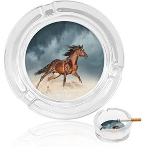 Gouden Bruin Paard Loopt In De Woestijn Glas Asbak Print Sigaar Asbakken Sigaretten Asbak Roken Houder Asbak Voor Thuiskantoor