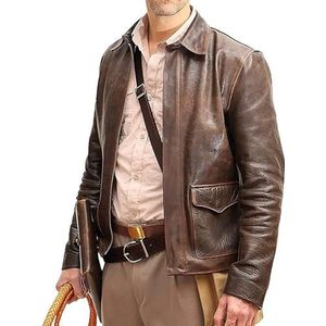 Heren Western Cowboy Bruin Echt Lederen Jas Indiana Jones Jacket Harrison, Bruin - Echt Leer, M