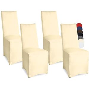 Beautissu Banket stoelhoezen 4-delige set 45x90 cm - Leona elegante stretch hoezen voor stoelen -elastische stoelovertrekken in set met Öko-Tex zegel in ecru